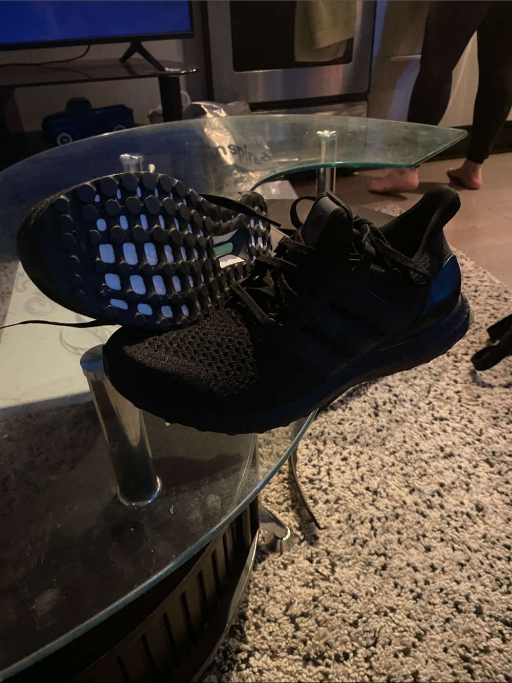adidas Black and Blue Men's Knit Running Sneakers